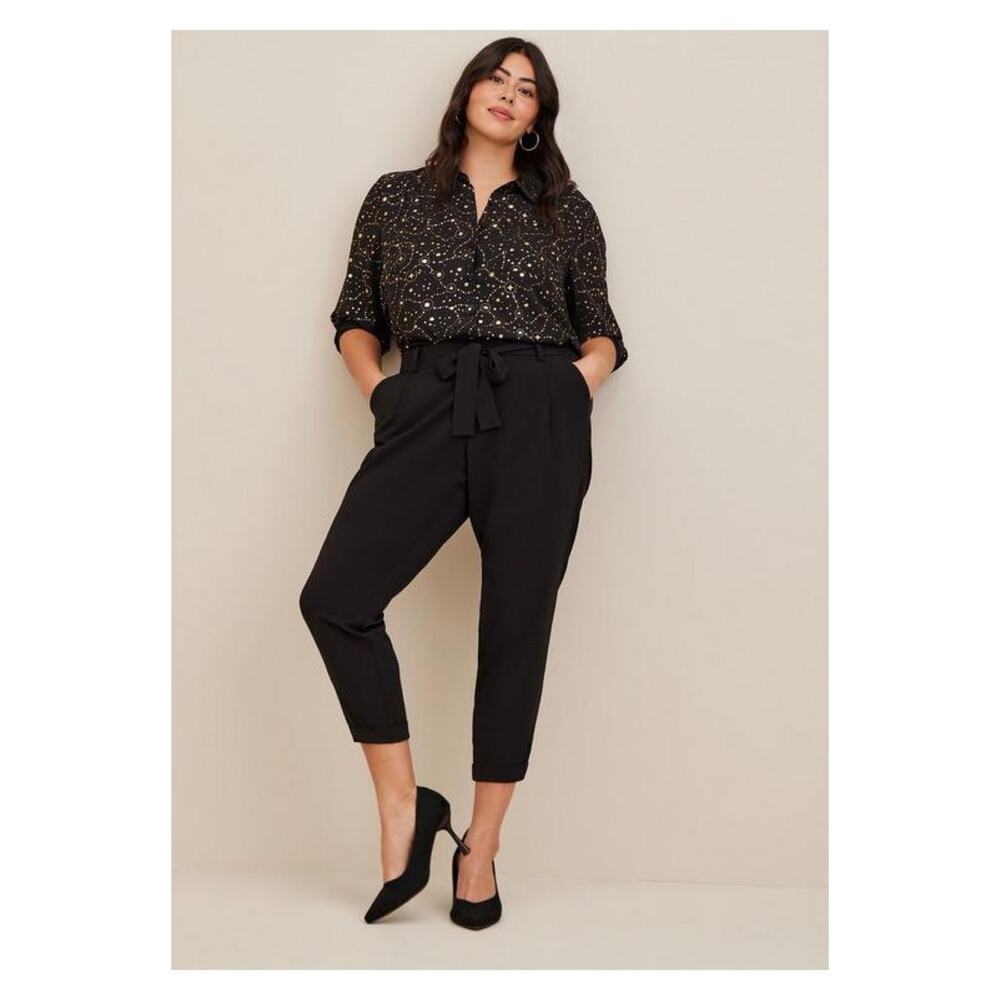 Torrid Black&Gold Star Print Madison Georgette Button Up Blouse Sz.2